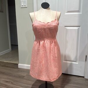 J. Crew Orange & White Scalloped Neck Dress Size 6